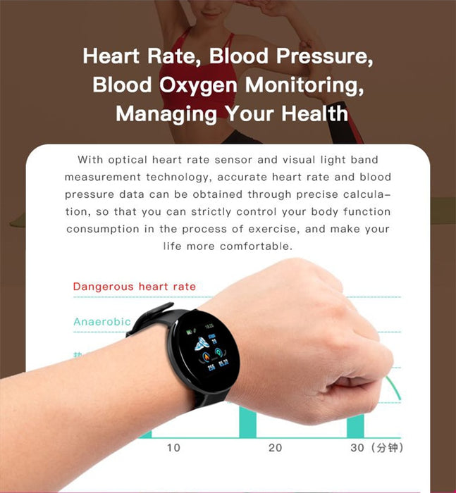 D18 Smart Watch Heart Rate Blood Pressure Fitness Tracker Men Women Smart Wristband Waterproof Sport Smartwatch For Android Ios