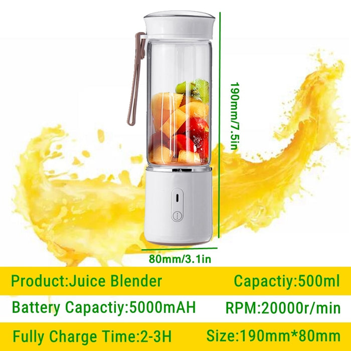 500ml USB Portable Juicer Mixer Electric Mini Blender Fruit Vegetables Quick Juicing Kitchen Food Processor Fitness Travel