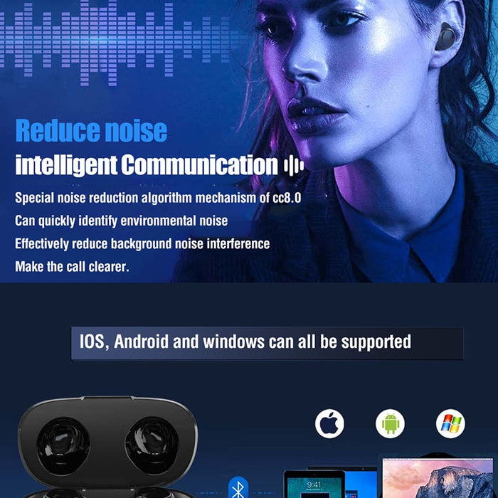 TWS Wireless Bluetooth Earphones Sports Small Wireless Earbuds in Ear Deep Bass Headphones with LED Charging Case Microphones
